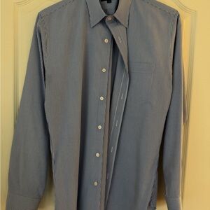 J. Crew Men's Blue and White Checkered Dress Shirt